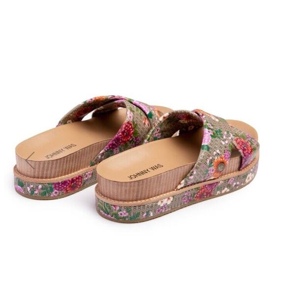 Johnny Was Size 7 Jenna Cross Cross Sandal Leather Slip Ons Slides Floral Boho - Picture 3 of 10